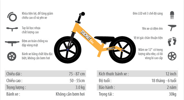 Tacke Bike - Xe Đạp Mini Thăng Bằng Không Bàn Đạp Dành Cho Trẻ Em (1,5 đến 06 tuổi) - 7